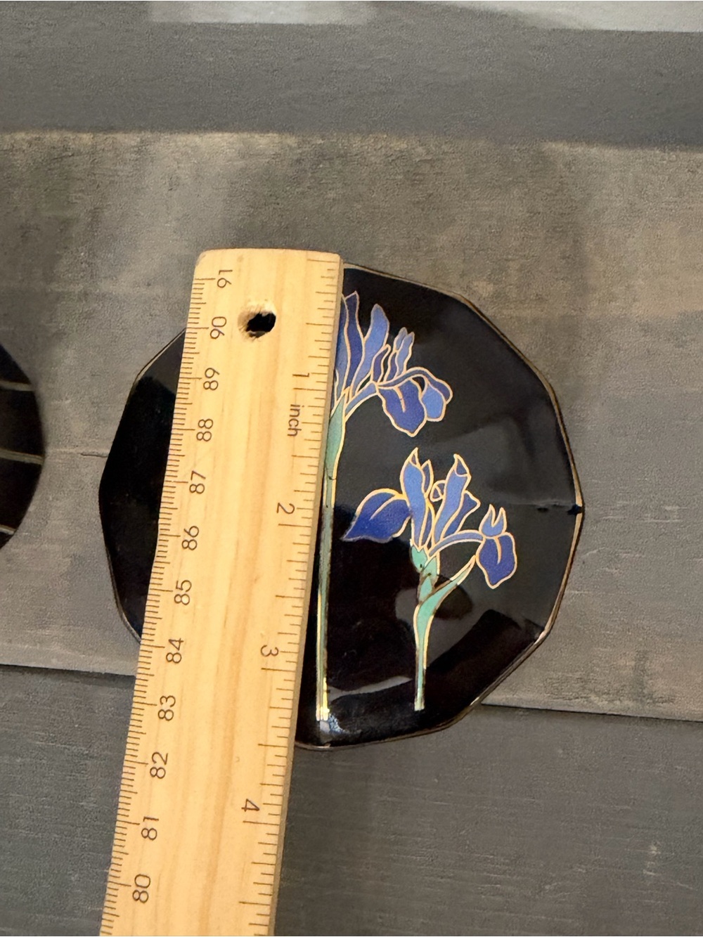 Vintage Otagiri Japan Blue Iris Ginger Jar & Trinket Box Set Black Floral - Picture 15 of 16